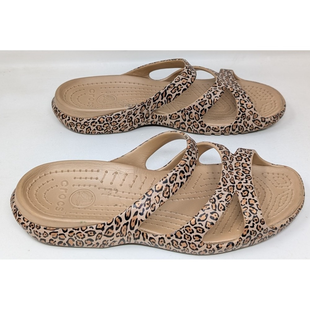 Crocs Meleen Leopard‎ Slip On Women's Size 10 Comfort Slides Flats Sandals